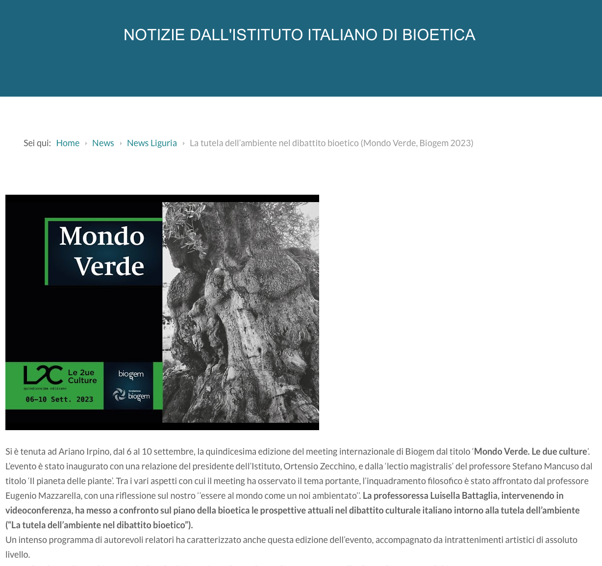 La tutela dell’ambiente nel dibattito bioetico (Mondo Verde, Biogem 2023)